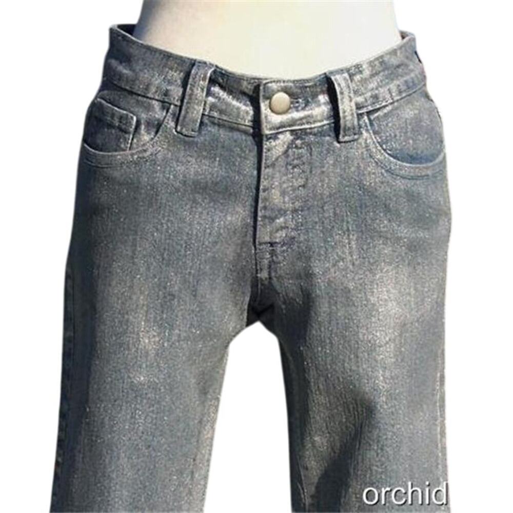 Cache Silver Coated Denim Short Pant Stretch Bermuda City Walking New $98 NWT